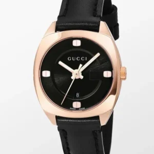 Gucci GG2570 Quartz Black Dial Black Leather Strap Watch For Women - YA142509