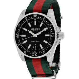Gucci Dive Black Dial Two Tone NATO Strap Watch For Men - YA136206