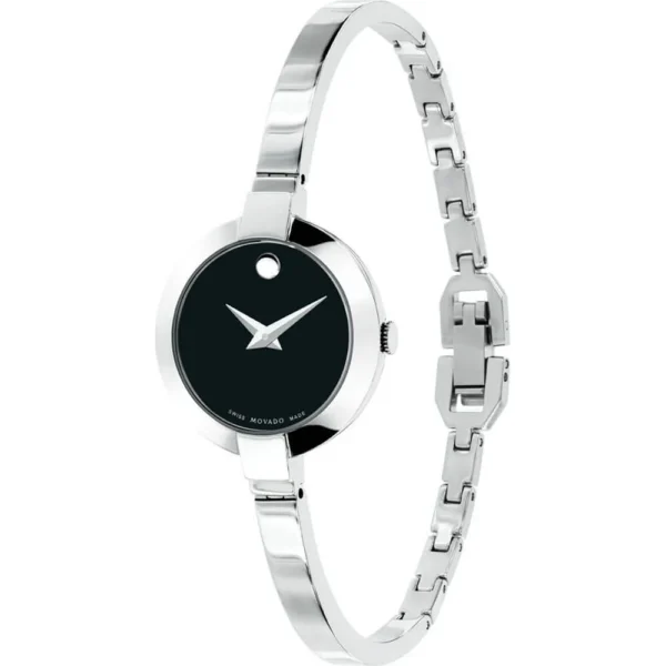 0606595_1_459488f4-2bc1-446e-92f3-d6701ed8510d Movado Bela Black Dial Silver Steel Strap Watch For Women - 0606595