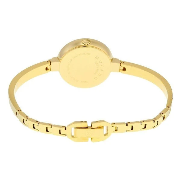 0606999-2 Movado Bela Black Dial Gold Steel Strap Watch For Women - 0606999