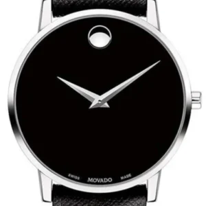 Movado Museum Classic Black Dial Black Leather Strap Watch for Men - 0607194