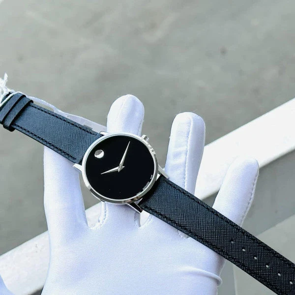 0607194-2-6900 Movado Museum Classic Black Dial Black Leather Strap Watch for Men - 0607194