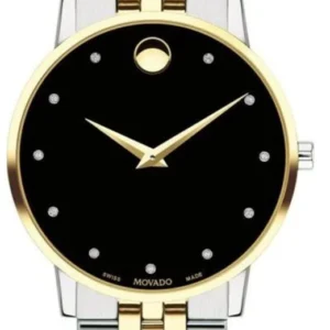 Movado Museum Classic Diamonds Black Dial Two Tone Steel Strap Watch for Men - 0607202