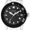Gucci G Timeless Black Dial Silver Steel Strap Watch For Men - YA126249