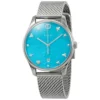 0_42a6a99e-b5ff-4716-a924-7c84f0995c95 Gucci G-Timeless Turquiose Mother of Pearl Dial Silver Mesh Bracelet Watch For Women - YA1264039