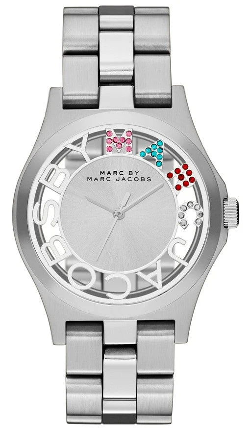 0_443e7cff-e29a-4866-9dda-3eb28c0c6554 Marc Jacobs Henry Skeleton Silver Dial Silver Steel Strap Watch for Women - MBM3262