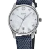 Gucci G-Timeless Signature Mother of Pearl Silver Dial Blue Leather Strap Watch For Women - YA1264049