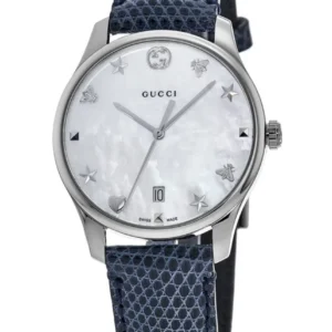 0_5b6490c5-2684-45b8-9940-36f8cc8d74f8 Gucci G-Timeless Signature Mother of Pearl Silver Dial Blue Leather Strap Watch For Women - YA1264049