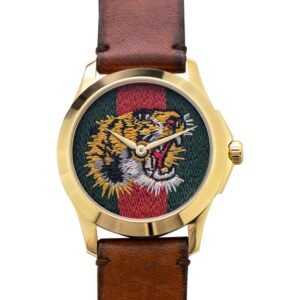 Gucci Le Marche Des Merveilles Red & Green Dial Brown Leather Strap Unisex Watch - YA126497