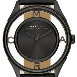 Marc Jacobs Tether Transparent Black Dial Black Leather Strap Watch for Women - MBM1379
