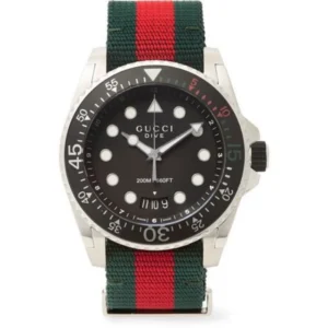 0_9a60478f-16d1-44e1-b5b8-aebb95a40f76-947634 Gucci Dive Black Dial Red & Green Nylon Strap Watch For Men - YA136209