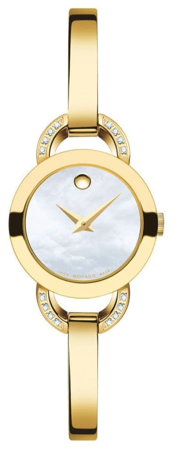 0_ab1de901-1855-44b4-ba61-1e0af856681a Movado Rondiro Mother of Pearl Dial Gold Steel Strap Watch For Women - 0606889