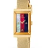 Gucci G-Frame Mother of Pearl Dial Yellow Gold Mesh Bracelet Watch For Women - YA147410