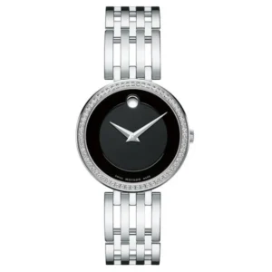 0_ceeadce2-da02-403b-a5a4-ed3abf386ff8 Movado Esperanza 63 Diamonds Black Dial Silver Steel Strap Watch For Women - 0607052