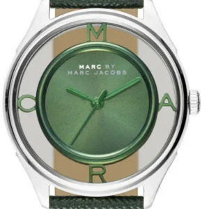 Marc Jacobs Tether Transparent Green Dial Green Leather Strap Watch for Women - MBM1378