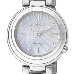 0_fe5cd623-78f2-4730-8ac2-1bcfaed17f65 Citizen Eco Drive Silver Stainless Steel Strap Watch For Women - EM0331-52