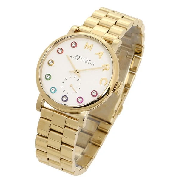 1-12-935440_bfcaf775-4b43-45f9-9208-235a0f7850e8 Marc Jacobs Baker White Dial Gold Steel Strap Watch for Women - MBM3440