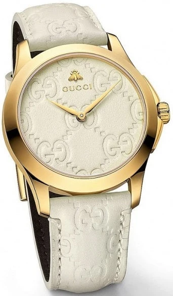 103999 Gucci G Timeless Quartz White Dial White Leather Strap Watch For Women - YA126580A