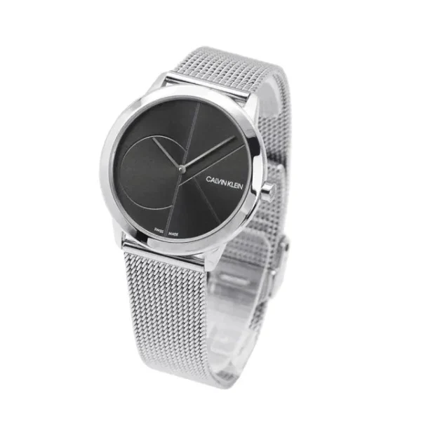 12086883_R1_m Calvin Klein Minimal Black Dial Silver Mesh Bracelet Watch for Women - K3M22123