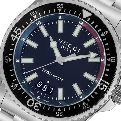 121491 Gucci Dive Quartz Black Dial Silver Steel Strap Watch For Men - YA136212