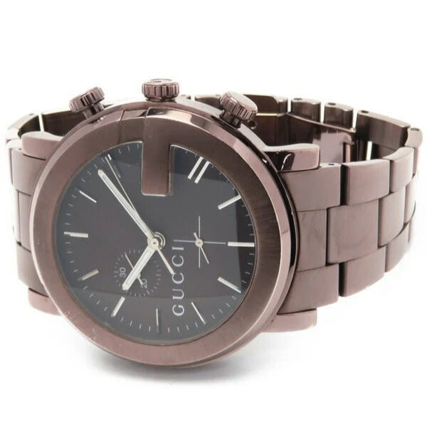 1218017510019_1-355008 Gucci G Chrono Brown Dial Brown Steel Strap Watch For Men - YA101341