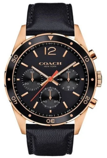 12562-sullivan-rosegold Coach Sullivan Chronograph Black Dial Black Leather Strap Watch for Men - 14602087