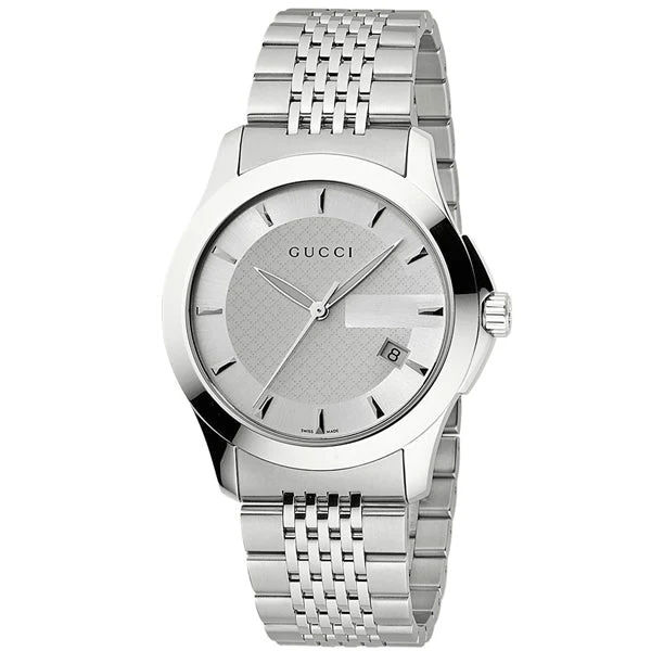 126401 Gucci G Timeless Silver Dial Silver Steel Strap Watch For Men - YA126401