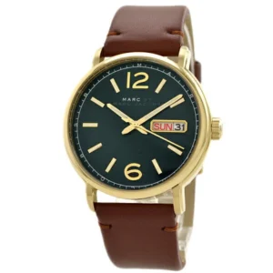 128654-2 Marc Jacobs Fergus Green Dial Brown Leather Strap Watch for Men - MBM5077