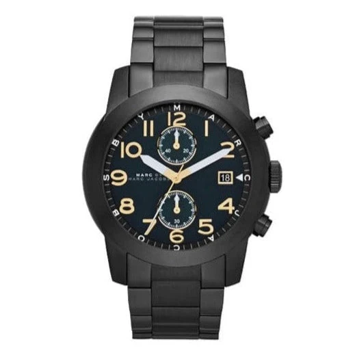 Marc Jacobs Larry Chronograph Black Dial Black Steel Strap Watch for Men - MBM8606
