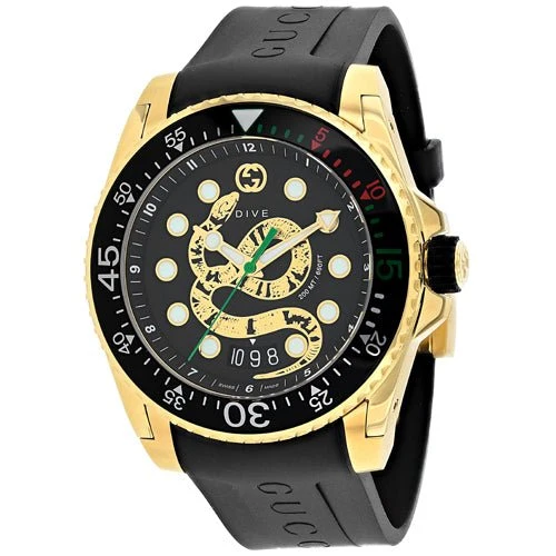 13705fcd-6715-4dcd-a703-7b8a24b2002a_1.ad2e90d51facc220109a6747cc84b702-107952 Gucci Dive Quartz Black Dial Black Rubber Strap Watch For Men - YA136219