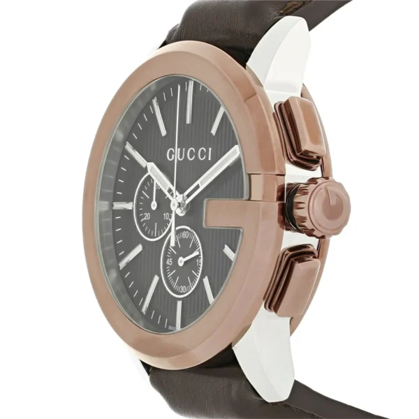Gucci G Chrono Black Dial Brown Leather Strap Watch For Men - YA101202