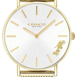 14503125_1 Coach Perry White Dial Gold Mesh Bracelet Watch for Women - 14503125