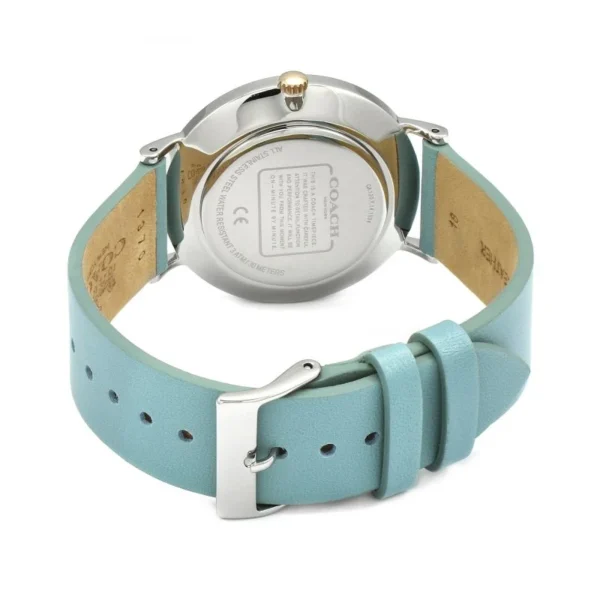 145032712 Coach Perry Mother of Pearl White Dial Blue Leather Strap Watch for Women - 14503271
