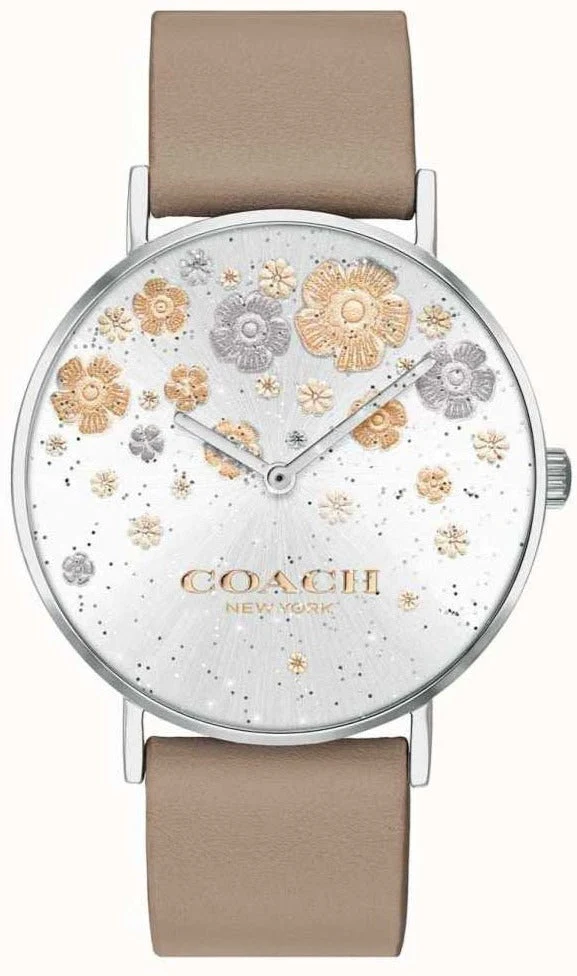 14503326 Coach Perry Quartz Silver Dial Brown Leather Strap Watch for Women - 14503326