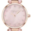 Coach Hayley Mother of Pearl Pink Dial Pink Leather Strap Watch for Women - 14503537