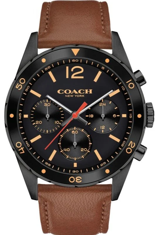 14602070-1462787639-3000 Coach Sullivan Chronograph Black Dial Brown Leather Strap Watch for Men - 14602070