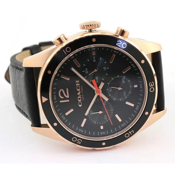 14602087_6 Coach Sullivan Chronograph Black Dial Black Leather Strap Watch for Men - 14602087