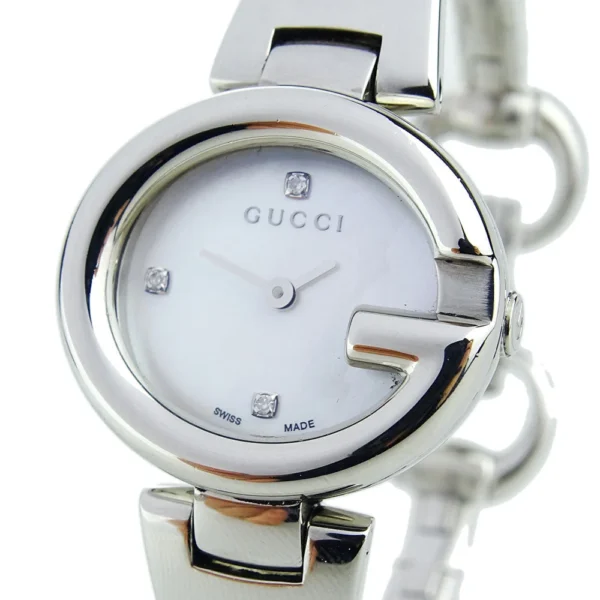 15065034b Gucci Guccissima Diamonds Mother of Pearl Dial Silver Steel Strap Watch For Women - YA134504