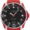 Gucci Dive Quartz Black Dial Red Rubber Strap Watch For Men - YA136309