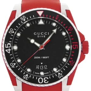1518067380014-254700_3fdf79c2-73a0-437e-8675-0080c7584a91 Gucci Dive Quartz Black Dial Red Rubber Strap Watch For Men - YA136309