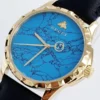 Gucci G Timeless Turquoise Blue Dial Black Leather Strap Watch For Men - YA126462