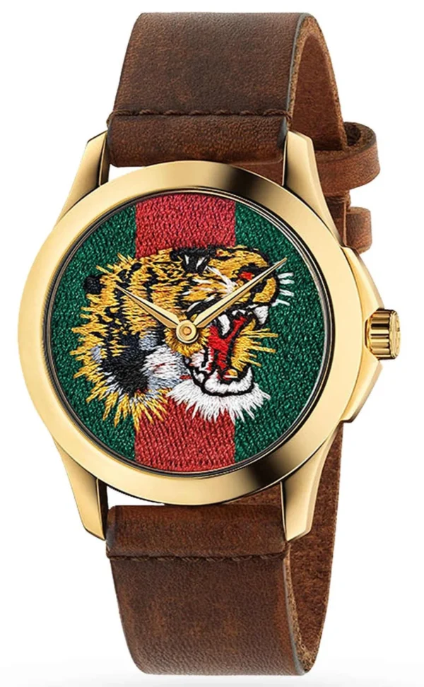 17371304_1_640-976149 Gucci Le Marche Des Merveilles Red & Green Dial Brown Leather Strap Unisex Watch - YA126497
