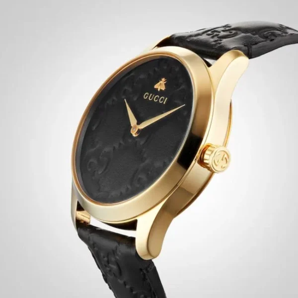 17371348_6 Gucci G Timeless Quartz Black Dial Black Leather Strap Watch For Women - YA1264034A