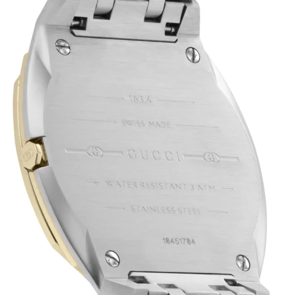 17371509_5 Gucci 25H Quartz Gold Dial Silver Steel Strap Watch for Men - YA163405