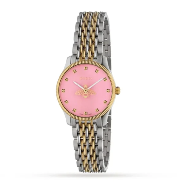 17371511_1 Gucci G Timeless Quartz Pink Dial Two Tone Steel Strap Watch For Women - YA1265030