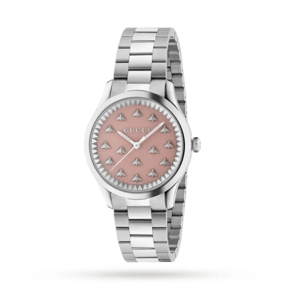 17371526_1 Gucci G Timeless Quartz Pink Dial Silver Steel Strap Watch for Women - YA1265033
