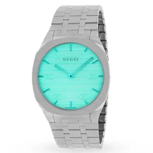 17371539_1_1 Gucci 25H Quartz Turquoise Dial Silver Steel Strap Watch For Women - YA163409