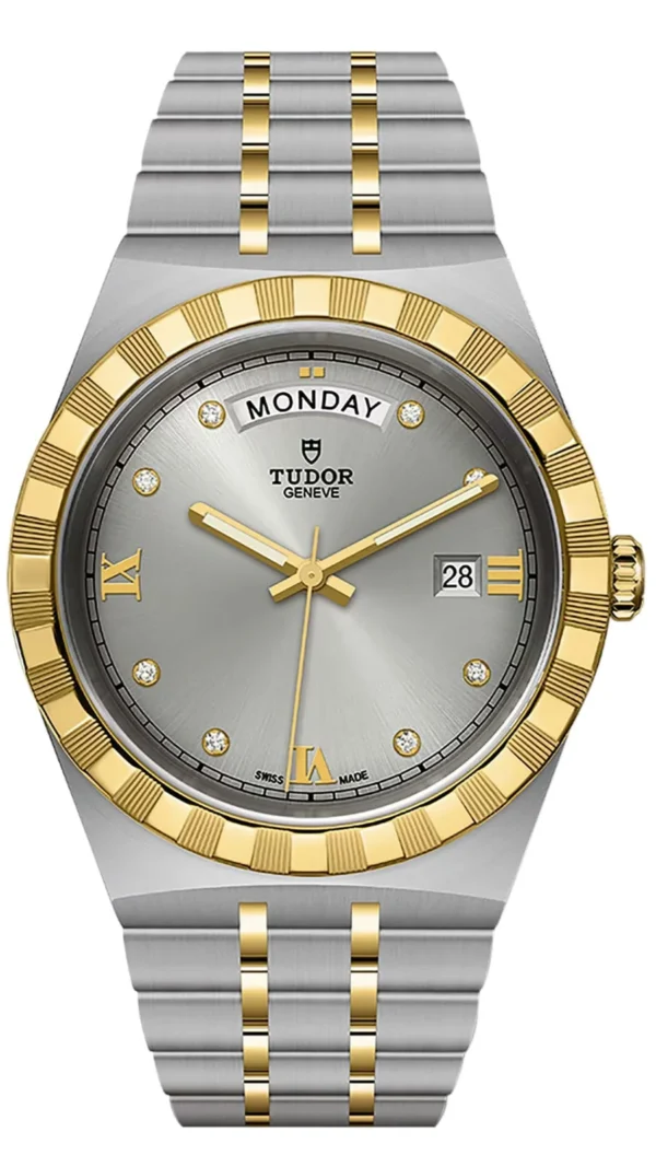 17770866_1 Tudor Royal Diamonds Automatic Grey Dial Two Tone Steel Strap Watch for Men - M28603-0002