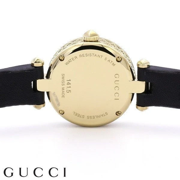 17a61d8961 Gucci Diamantissima Mother of Pearl Dial Black Leather Strap Watch For Women - YA141505