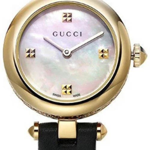 184907-ya141505-486961552587096-467691573235579 Gucci Diamantissima Mother of Pearl Dial Black Leather Strap Watch For Women - YA141505